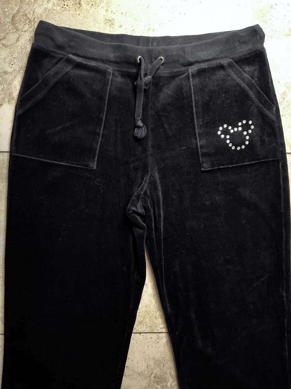 Disney Parks Velour Y2K Sweatpants Size S Black Mickey Rhinestone